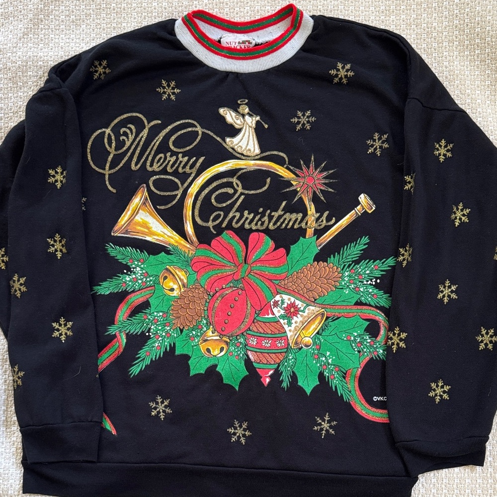 Vintage Merry Christmas Black Pullover